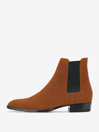 ブラウンメンズ チェルシーブーツ ブラック スエード スリッポン ポインテッドトゥ ブリティッシュ アンクル ドレスブーツ