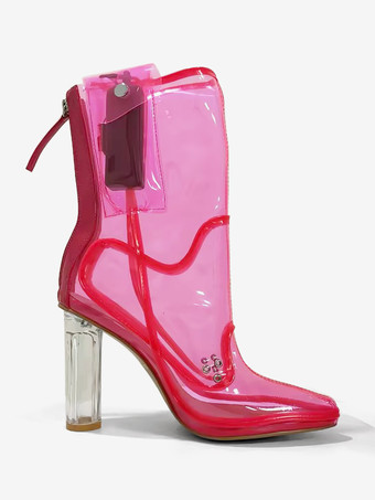 セクシーなライトアップブーツ ポインテッドトゥ チャンキーヒール アンクルブーツ 電池不要