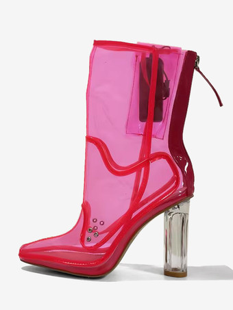 セクシーなライトアップブーツ ポインテッドトゥ チャンキーヒール アンクルブーツ 電池不要