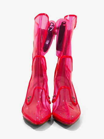 セクシーなライトアップブーツ ポインテッドトゥ チャンキーヒール アンクルブーツ 電池不要