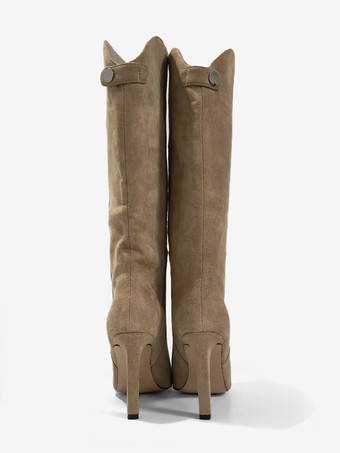スエードニーブーツ ハイヒール ポインテッドトゥ ニーハイブーツ