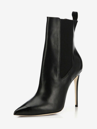 ブラック レディース ブラック アンクルブーツ ポインテッドトゥ ハイヒール チェルシーブーツ