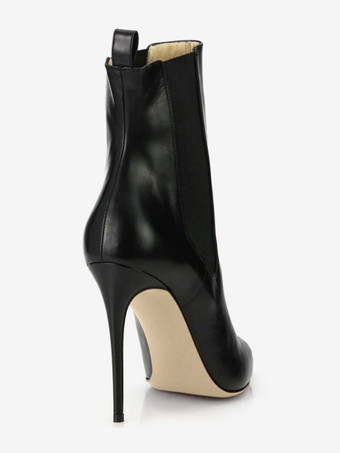 レディース ブラック アンクルブーツ ポインテッドトゥ ハイヒール チェルシーブーツ