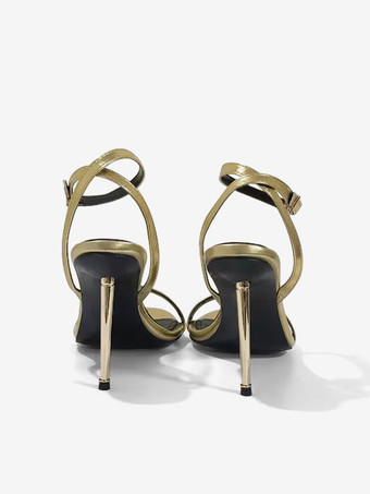 レディース アンクル ストラップ スティレットヒール サンダル ゴールド プロムシューズ ロック付き