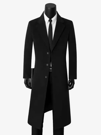 ブラック メンズジャケット マキシコート ラペルカラー シック スリムフィット オーバーコート