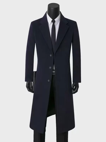 ディープブルーメンズジャケット マキシコート ラペルカラー シック スリムフィット オーバーコート