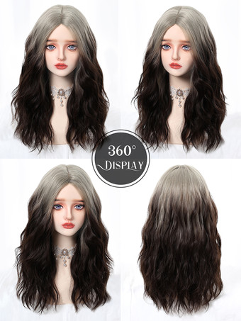 Peluca larga para mujer color topo rizada resistente al calor de fibra elegante con reflejos pelucas sintéticas largas