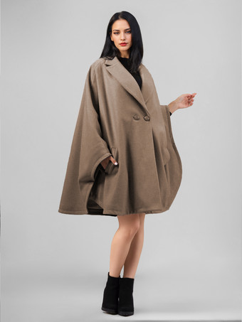 ラクダ色 ウールブレンドケープコート ダークネイビー ラペル オーバーサイズ ポンチョ 冬アウター レディース 2025