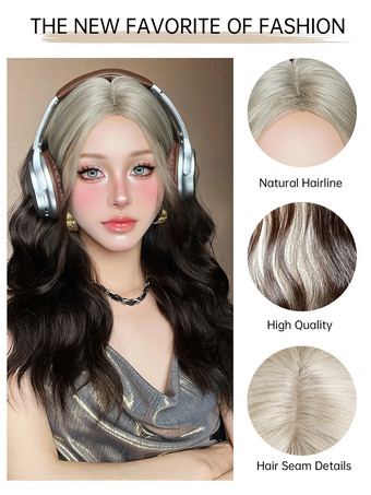 Peluca larga para mujer color topo rizada resistente al calor de fibra elegante con reflejos pelucas sintéticas largas