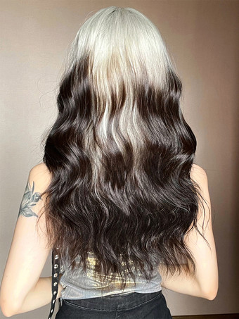 Peluca larga para mujer color topo rizada resistente al calor de fibra elegante con reflejos pelucas sintéticas largas