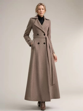 Full Length Coat For Women Wide Notched Lapel Winter Coat In Solid Color 2024