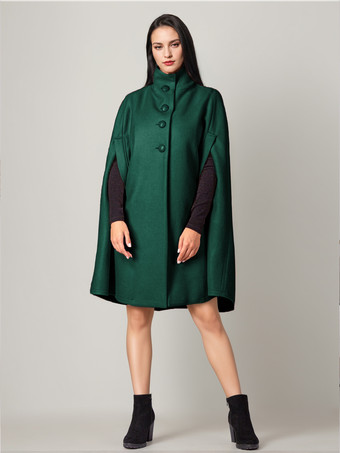 グリーン ウールブレンドケープコート ターンダウンカラー グレー オーバーサイズ ポンチョ レディース 2025 冬