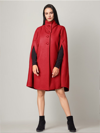 レッド ウールブレンドケープコート ターンダウンカラー グレー オーバーサイズ ポンチョ レディース 2025 冬