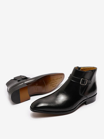 Men's Boots Chelsea Boots Blue Cowhide Round Toe Buckled Dress Boots