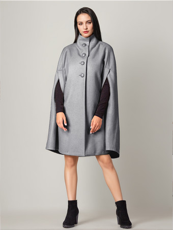 ウールブレンドケープコート ターンダウンカラー グレー オーバーサイズ ポンチョ レディース 2025 冬