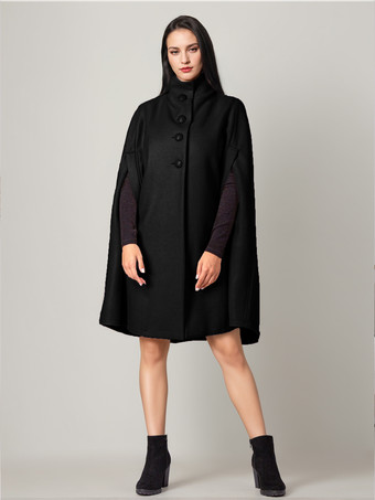 ブラック ウールブレンドケープコート ターンダウンカラー グレー オーバーサイズ ポンチョ レディース 2025 冬
