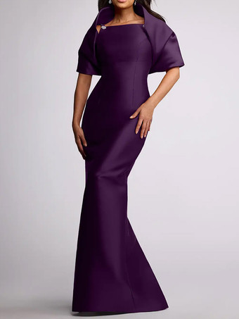 プラムウェディングゲストドレス ビーズ付き フロアレングス マザーオブバードドレス 取り外し可能なケープ付き