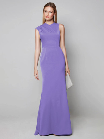 ラベンダー花嫁の母親のためのパーティードレス Vネック 半袖 ボールガウン 結婚式用ゲストドレス