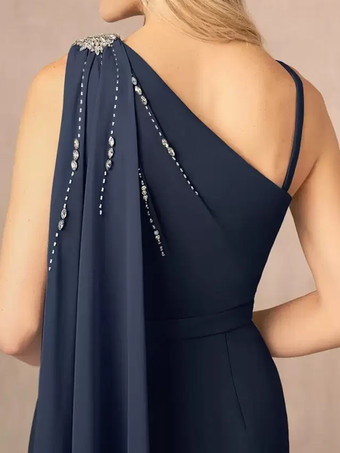 アシンメトリーな花嫁の母親ドレス スパンコール ワンショルダー マキシ パーティードレス