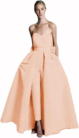 肌色イブニングドレスA ラインストラップレスノースリーブジッパー弓サテン生地レッドフォーマルドレス結婚式のゲストドレス