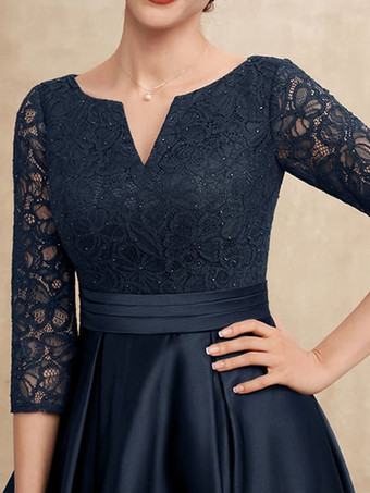 マザードレス Vネック 7分袖 Aライン レース ゲストドレス 結婚式用