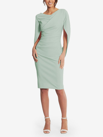 ライトグリーン 花嫁の母親のためのパーティードレス Vネック ノースリーブ Aライン プリーツ 膝丈 ウェディングゲストドレス