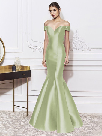 ライトグリーン イブニングドレス マーメイド Vネック フロアレングス リボン エレガント フォーマル ディナードレス