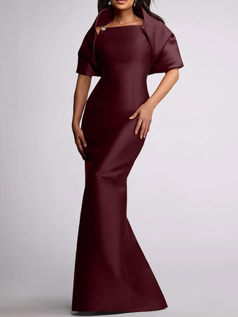 エンバーレッドウェディングゲストドレス ビーズ付き フロアレングス マザーオブバードドレス 取り外し可能なケープ付き