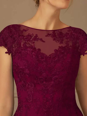 花嫁の母のドレス レース装飾 ケープスリーブ ティーレングス ウェディングパーティードレス