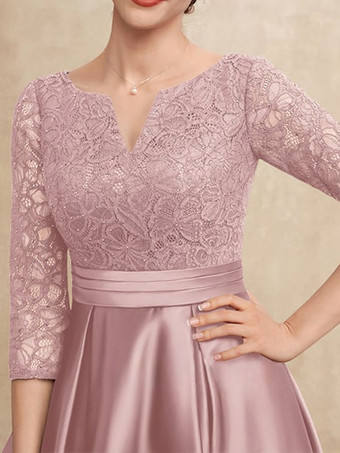 マザードレス Vネック 7分袖 Aライン レース ゲストドレス 結婚式用