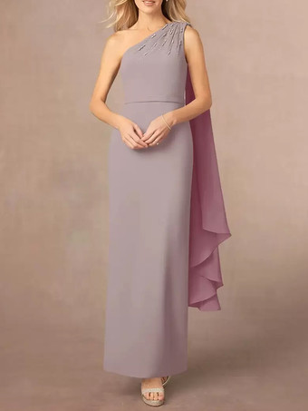 サーモンピンクアシンメトリーな花嫁の母親ドレス スパンコール ワンショルダー マキシ パーティードレス