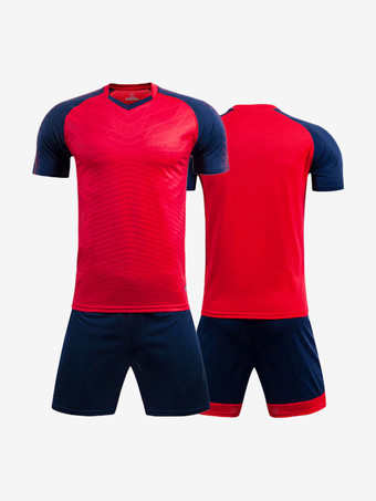 rouge Maillot Football Bicolore Flocage Logo Personnalisé 2 Pièces Homme Femme Enfant