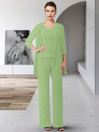 ライトグリーン パーティードレス花嫁の母のためのジュエルネック七分袖シースレース床長さのゲストドレス結婚式のための