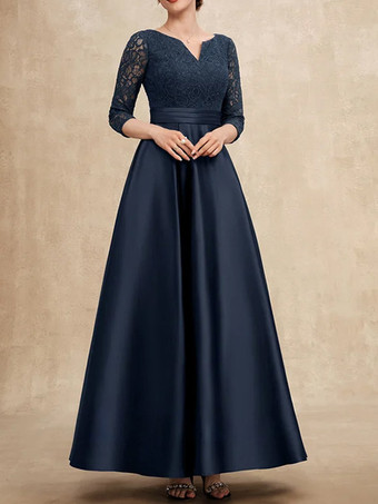 マザードレス Vネック 7分袖 Aライン レース ゲストドレス 結婚式用