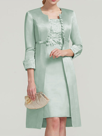 ライトグリーン ブライダルマザードレス レース ジュエルネック 膝丈 ウェディングゲスト ツーピースドレス