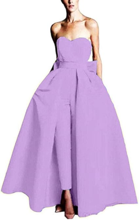ライラックイブニングドレスA ラインストラップレスノースリーブジッパー弓サテン生地レッドフォーマルドレス結婚式のゲストドレス