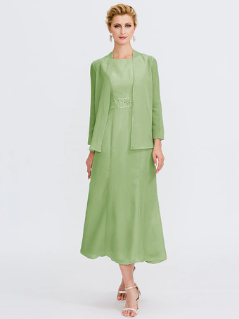 ライトグリーン マザードレス ジュエルネック ノースリーブ Aライン ビーズ ウェディングゲストドレス