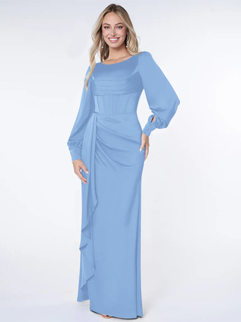 アクアグリーン花嫁の母のためのパーティードレス ボンド ロングスリーブ ボールガウン プリーツ ゲストドレス 結婚式用