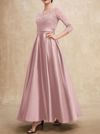 マザードレス Vネック 7分袖 Aライン レース ゲストドレス 結婚式用