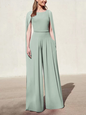ライトグリーン カクテルドレス付き美しいジャンプスーツフロアレングスVネックポリエステル