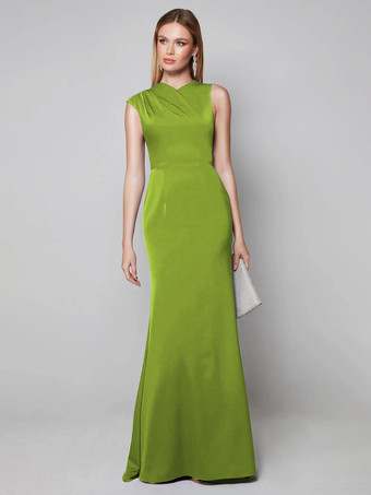 黄緑色花嫁の母親のためのパーティードレス Vネック 半袖 ボールガウン 結婚式用ゲストドレス