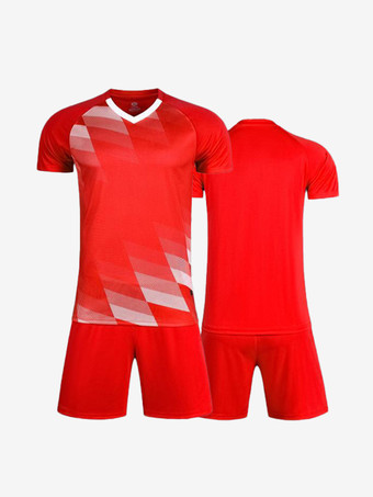 RotFußballtrikot 2-teilig Unisex für Kinder und Erwachsene Activewear personalisierbar kurzärmelig Weihnachtsgeschenk