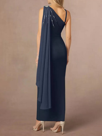 アシンメトリーな花嫁の母親ドレス スパンコール ワンショルダー マキシ パーティードレス