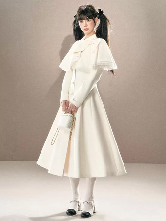 ロココ風ロリータコート ブラックセット リボン フリンジ ケープ オーバーコート ポリエステル 秋 ロリータ アウター