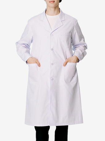 ポケットと伸縮性のある長袖ドクターコート付きの白いコットンユニセックス化学実験用コート