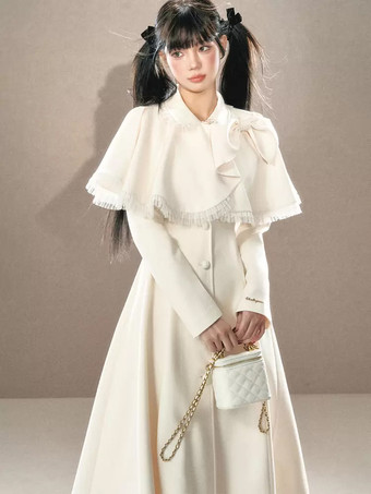 ロココ風ロリータコート ブラックセット リボン フリンジ ケープ オーバーコート ポリエステル 秋 ロリータ アウター