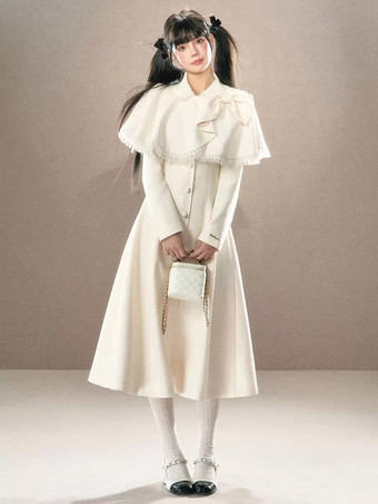 ロココ風ロリータコート ブラックセット リボン フリンジ ケープ オーバーコート ポリエステル 秋 ロリータ アウター