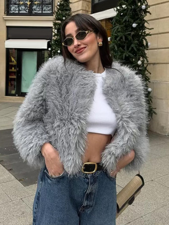 環境に優しいファーコート フロントボタン 暖かい冬用レディースジャケット