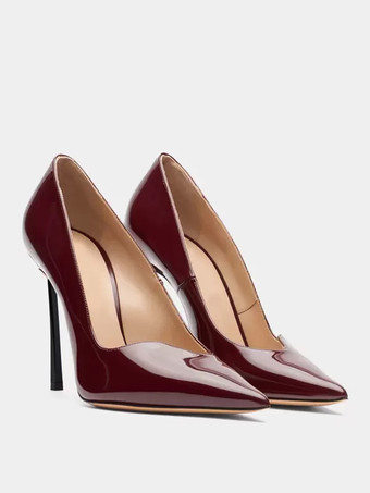 レディース ハイヒール パンプス バーガンデュ ポインテッドトゥ パンプス