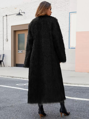 フェイクファーコート ブラック ウエストラインなし フルレングス レディース エコフレンドリー ファーコート
